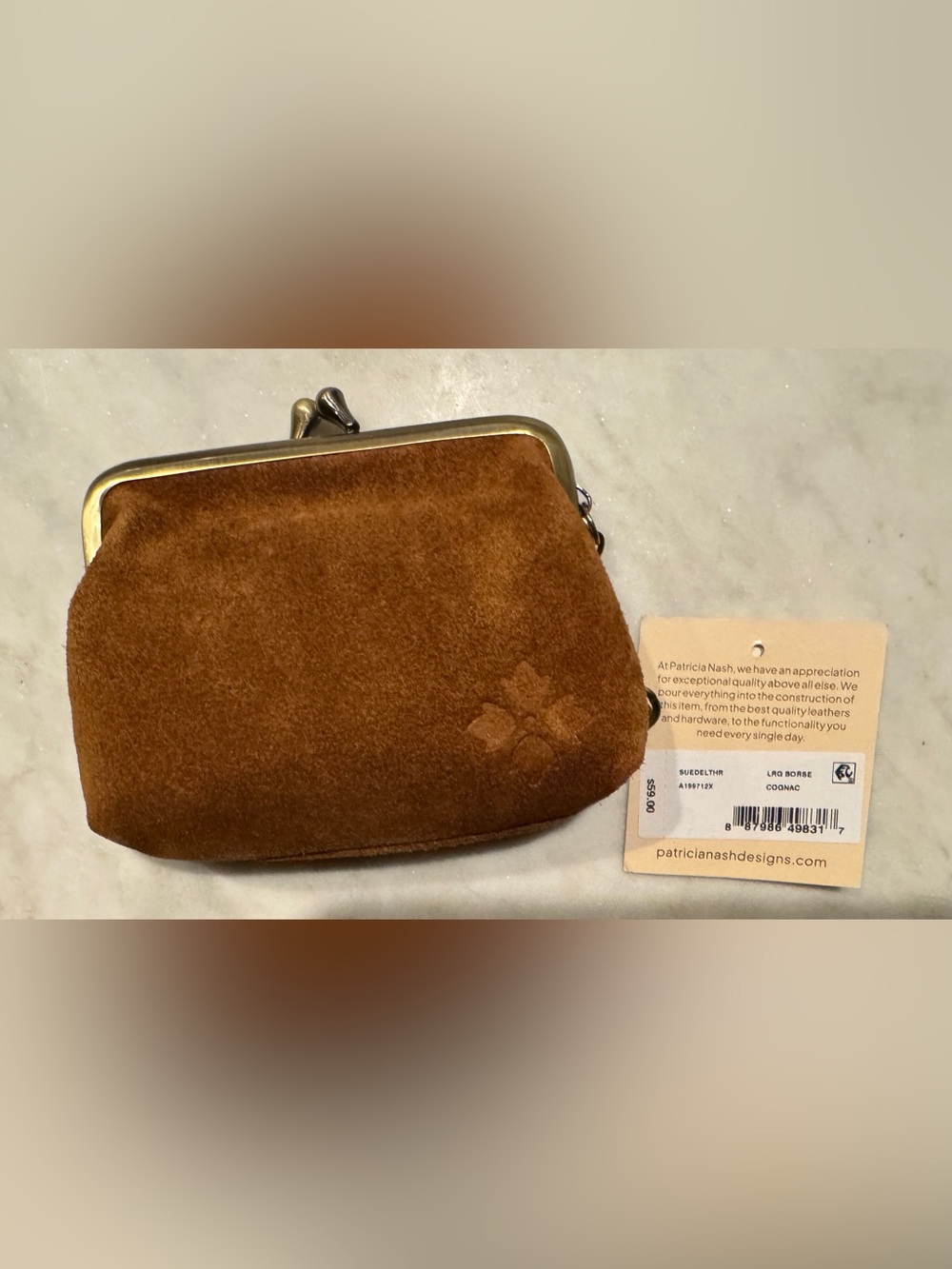 Patricia Nash Chestnut Brown Suede Kiss-Lock Coin Purse